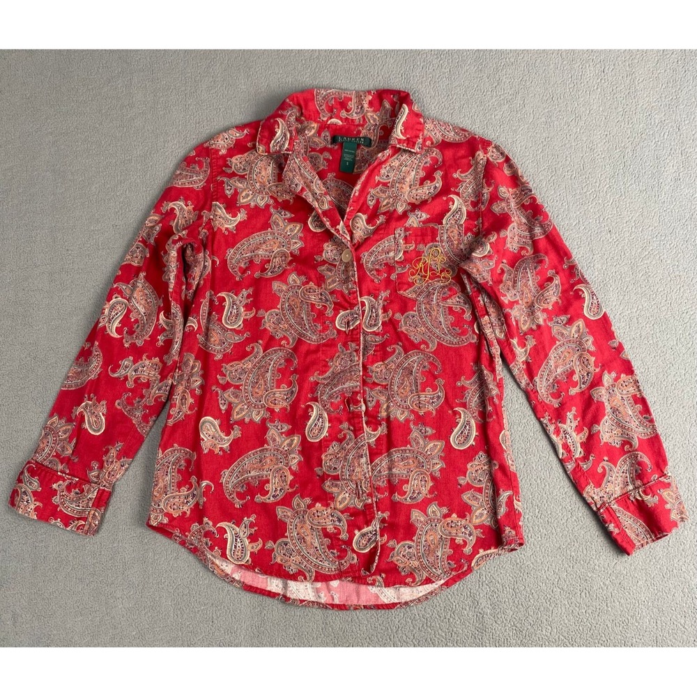 Lauren Ralph Lauren Women's size S Red Paisley Button Up Pajama Top - Picture 8 of 9